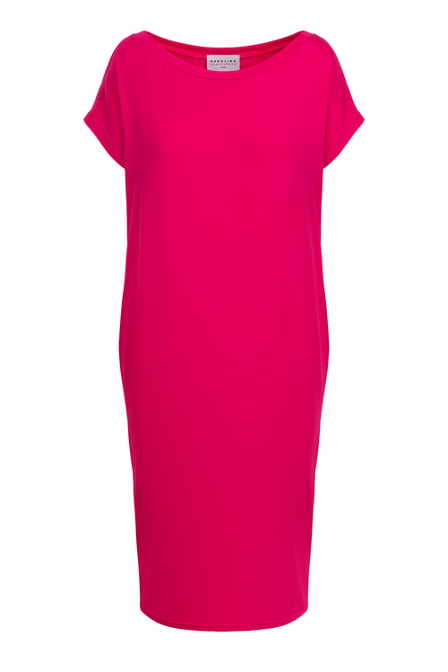 Jill - Sportowa sukienka z dekoltem na ramię PANTONE Pink Peacock