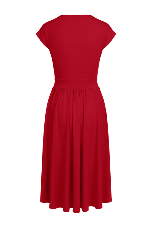 Kate Midi - wygodna czerwona sukienka z krótkim rękawem w kolorze PANTONE Jester Red