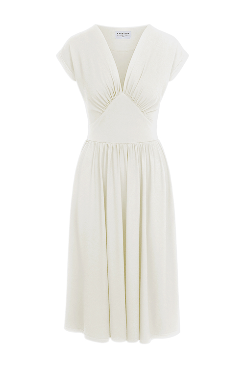 Kate - jasna rozkloszowana sukienka PANTONE Blanc de Blanc