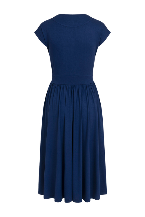 Kate - rozkloszowana sukienka z krótkim rękawem PANTONE Medieval Blue