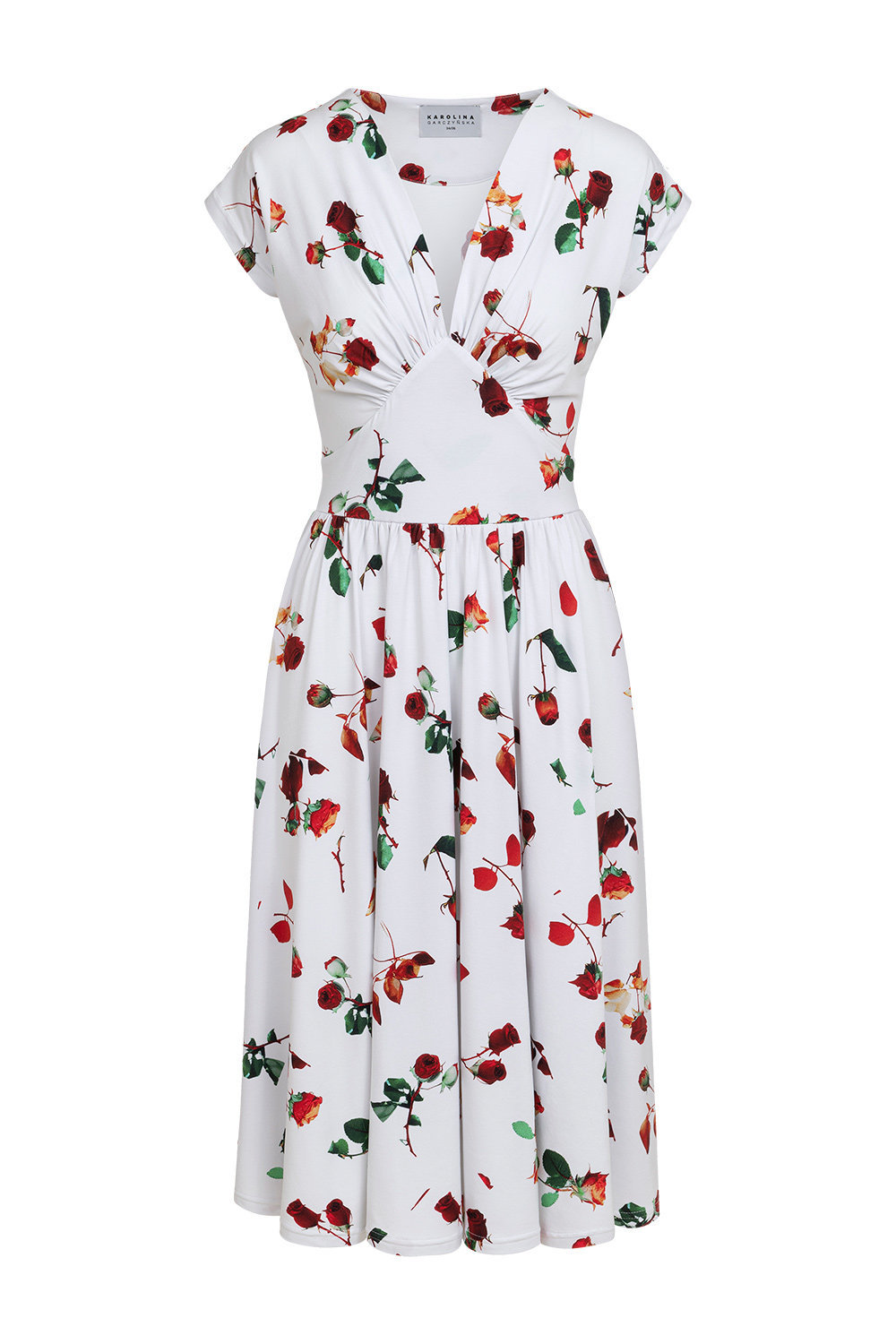 Kate - sukienka midi z krótkim rękawem Róża v. Biała