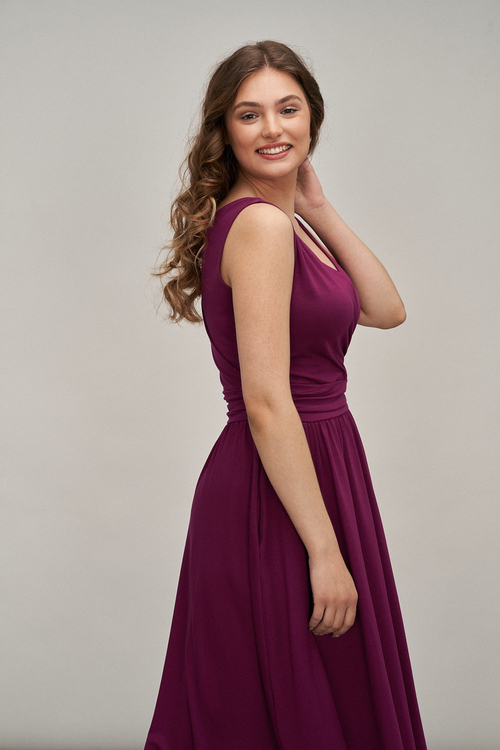 Rim Midi - sukienka bez rękawów dekolt plecy PANTONE Raspberry Radiance