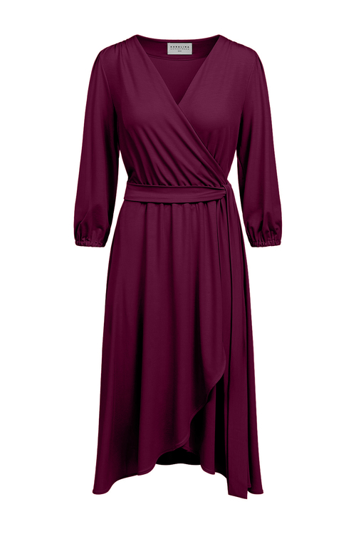 Scarlet Midi - Rozkloszowana sukienka kopertowa w kolorze Raspberry Radiance
