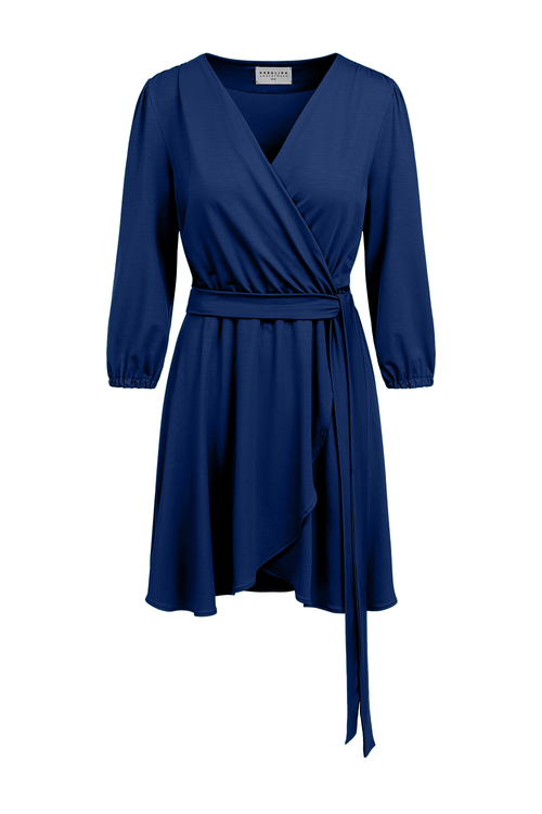 Scarlet Mini - Rozkloszowana sukienka kopertowa w kolorze Blue Depths