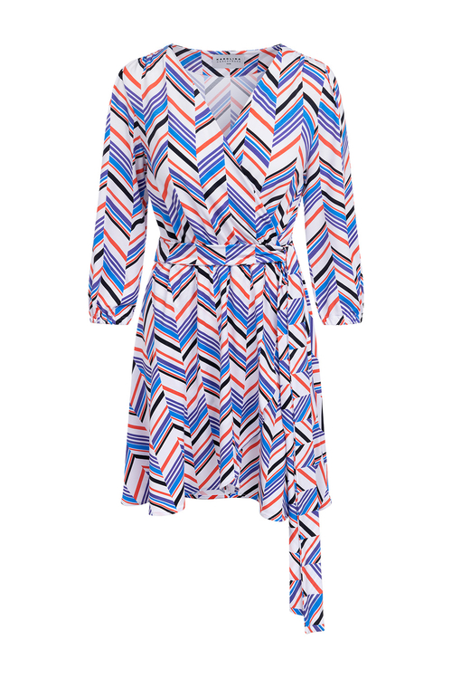 Scarlet Mini - Rozkloszowana sukienka kopertowa we wzorze Herringbone